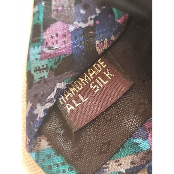 Museum Artifacts All Silk Tie Buildings Abstract Blue Purple Green Handmade - Picture 4 of 8